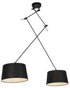 Lampă suspendată neagră cu abajururi din in negre 35 cm 2 lumini - Blitz