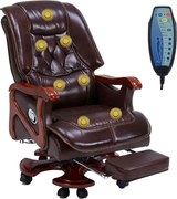 Regal Confort – Scaun directorial din Piele Naturală si Lemn Masiv, Masaj in 7 puncte, Funcție Încălzire, Înclinare 135°, Suport Picioare Extensibil, Sezut cu Arcuri, Telecomandă, Maro