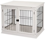 PawHut Casuta pentru Caini de Interior, Canisa pentru Animale din Lemn si Metal cu Usa Dubla, 58,5 x 81 x 66 cm, Alba | Aosom Romania