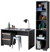 Set LONDON în antracit format dintr-un birou cu cărucior de birou și bibliotecă.