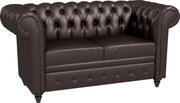 HOMCOM Canapea cu 2 locuri in stil Chesterfield din piele ecologica, lemn si metal, canapea clasica cu perna detasabila, 160x84x80 cm, maro