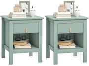 HOMCOM Lot de 2 noptiere cu sertar și compartiment deschis, 45 x 40 x 55 cm, verde | Aosom Romania