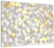 Tablou pe sticlă - Hexagoane alb - auriu (70x50 cm)