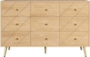 Comodă cu 9 sertare, cu mult spațiu de depozitare, modele geometrice, 120x39x80 cm, Culoare naturală