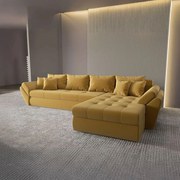 Colțar extensibil dumonde cu ladă de depozitare si sezut confortabil din spuma high-density, Loana XL Royal Mustar II 335x185 cm