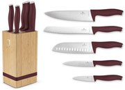 RESIGILAT - Set cutite 6 piese cu stativ Leonardo Berlinger Haus BH 2972, visiniu, suport lemn
