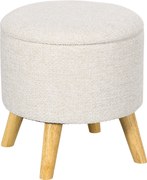 HOMCOM Pouf rotund suport pentru picioare, taburet cu spațiu de depozitare, picioare din lemn, design modern, crem | Aosom Romania