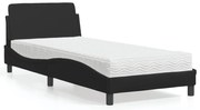 vidaXL Pat cu saltea, negru, 90x200 cm, piele ecologică