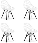 Set 4 Scaune Bucatarie/Dinig Sky Albe,Picioare Negre