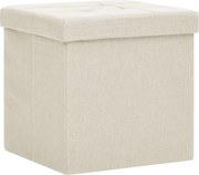 vidaXL Taburet de depozitare pliabil, alb crem, imitație de pânză