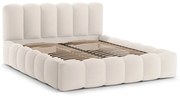 Pat matrimonial crem tapițat cu spațiu de depozitare cu somieră 180x200 cm Lupine – Micadoni