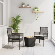 vidaXL Set Bistro de Grădină 3 pcs Negru Rattan poli