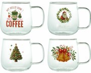 Set de 4 căni de sticlă de Crăciun cu imprimeu 400 ml
