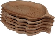 Set 6 farfurii din lemn de fag pentru servire , model frunza, 34x18 cm
