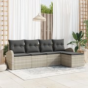 vidaXL Set de canapele pentru grădină 5 pcs Gri deschis Rattan poli