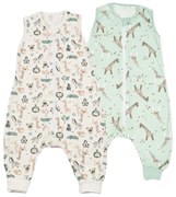 Set 2 saci dormit copii de vara din bumbac cu picioare 6-18 luni Kidizi Giraffe Safari, 0.5 tog, mansete transformabile in soseta