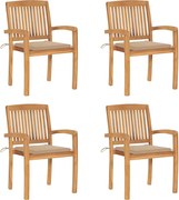 vidaXL Scaune de grădină stivuibile cu perne, 4 buc., lemn masiv tec
