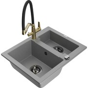 Mexen Carlos chiuvetă din granit cu 1,5 cuve și baterie de bucătărie Duo, gri - 6518-71-671701-57-B