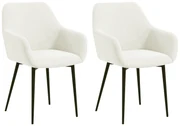 HOMCOM Set 2 Scaune de Dining Tapițate în Stil Nordic cu Brațe și Picioare din Oțel, 54x57x80 cm, Alb Crem | Aosom Romania
