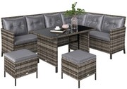 Outsunny Set de mobilier de grădină din PE-Rattan, pentru 5 persoane, Set de lounge din rattan, perne detașabile, Gri + Maro | Aosom Romania