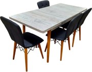 Set masa extensibila cu 4 scaune tapitate Homs cristal alb-negru 110 x 70 cm