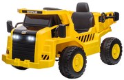 AIYAPLAY Excavator de Călărit cu Licență, cu Telecomandă, Tractor pentru Copii cu Cupă, Lopată, Muzică, Difuzor, Faruri, 110x70.5x61.5 cm, Galben