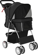 PawHut Cărucior pentru Câini Până la 10 kg, Cărucior Pliabil pentru Animale, 77x44x102 cm, Negru | Aosom Romania