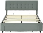 HOMCOM Cadru de pat dublu cu somier cutie cu pistoane, sertar pe roți, cap reglabil capitonat cu efect de catifea, gri | Aosom Romania
