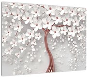 Tablou - Imaginea copacului alb cu flori albe, rosegold (70x50 cm)