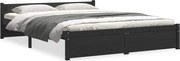 vidaXL Cadru de pat dublu, negru, 135x190 cm, lemn masiv