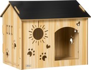 PawHut Cușcă pentru Câini, din Lemn și Deschideri în Formă de Lăbuță, Inimă și Os, Culcuș, Stejar | Aosom Romania