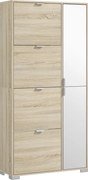 HOMCOM Etajeră pentru Pantofi cu Oglindă, 4 Sertare Rabatabile și 2 Dulapuri, 82x30x168 cm, Culoare Stejar | Aosom Romania