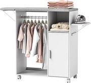 HOMCOM Dulap Multifuncțional cu Masă de Călcat | Blat din Tesatura Efect In | 3 Rafturi | Ghidaj pentru Agățat | 127x42.5x99 cm | Alb | Aosom Romania