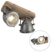 Spotlight industrial din oțel cu fixare din lemn și reglabil cu 2 lumini - Emado