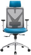 Scaun ergonomic Mike-H, spatar reglabil inatime, mecanism multifunctional blocare/inclinare, balans, sezut translatie, cotiere 3D, Mesh/Piele, Gri/Albastru