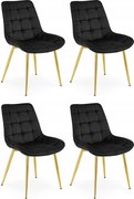 Set 4 Scaune Bucatarie/Dining Joy Negru, Catifea, Picioare Metalice, Finisaj Auriu