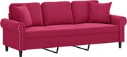vidaXL Canapea cu 3 locuri cu pernuțe, roșu vin, 180 cm, catifea