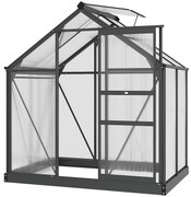 Outsunny Seră de grădină din policarbonat 190 x 132 x 201 cm rezistentă la UV 30+ fundație întărită jgheab gri | Aosom Romania