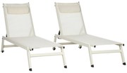 Outsunny Set 2 Sezlonguri Pliabile din Aluminiu și Poliester, Confortabile și Ușor de Depozitat, Bej, 55x195x30cm | Aosom Romania