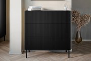 Comoda Nicole cu trei sertare cu picioare metalice 100 cm - negru mat / picioare negre