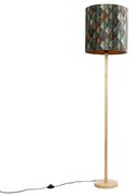 Lampă de podea din lemn cu abajur din catifea cu design frunze și interior auriu - Mels