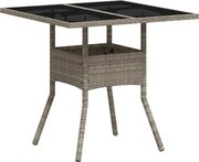 vidaXL Masă grădină blat din sticlă gri deschis 80x80x75 cm poliratan