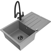 Mexen Bruno chiuvetă de granit cu o cuvă și picurător și baterie de bucătărie Duo, gri - 6513-71-671701-70-B