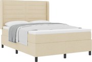 vidaXL Pat cu arcuri cu saltea cu headboard Crem 190 x 140 cm țesătură