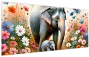 Tablou - Mama elefant, acuarelă (120x50 cm)