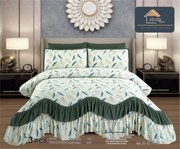 Cuvertura Pat Dublu Bumbac Finet 3 Piese Cu Volanase - Verde Menta Verde Inchis