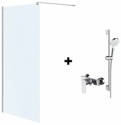 Set paravan dus walk-in 100x200 cm Cersanit Mille, profil crom, cu  bara, para dus si furtun, Hansgrohe si baterie dus, culoare crom, Cersanit Suaro