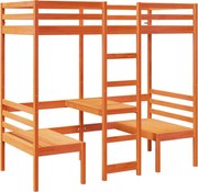 vidaXL Cadru pat etajat birou/scaune, maro, 90x200 cm, lemn masiv pin