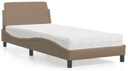 vidaXL Pat cu saltea, cappuccino, 90x200 cm piele ecologică
