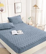 Husa de pat cu elastic cocolino Tip Tricotaj + 2 Fete de Perna - Albastru